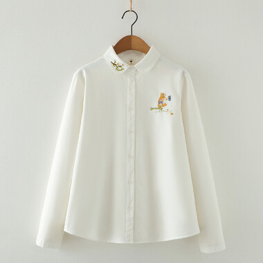 Áo sơ mi lót bông thêu gấu cute 