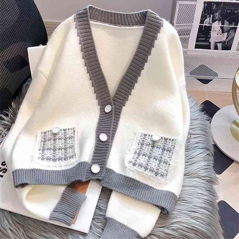 Áo khoác cardigan dệt kim cổ chữ V mùa xuân thu dành cho nữ