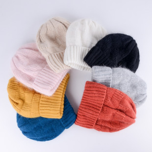 Mũ len nữ lông thỏ màu trơn