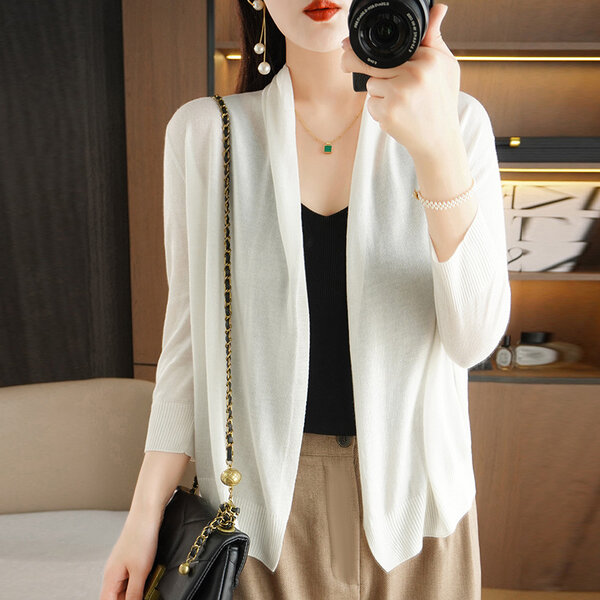 Áo khoác nữ cardigan dệt kim mỏng cổ chữ V đơn giản