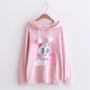 Áo hoodie hình chú mèo đính hai quả bông