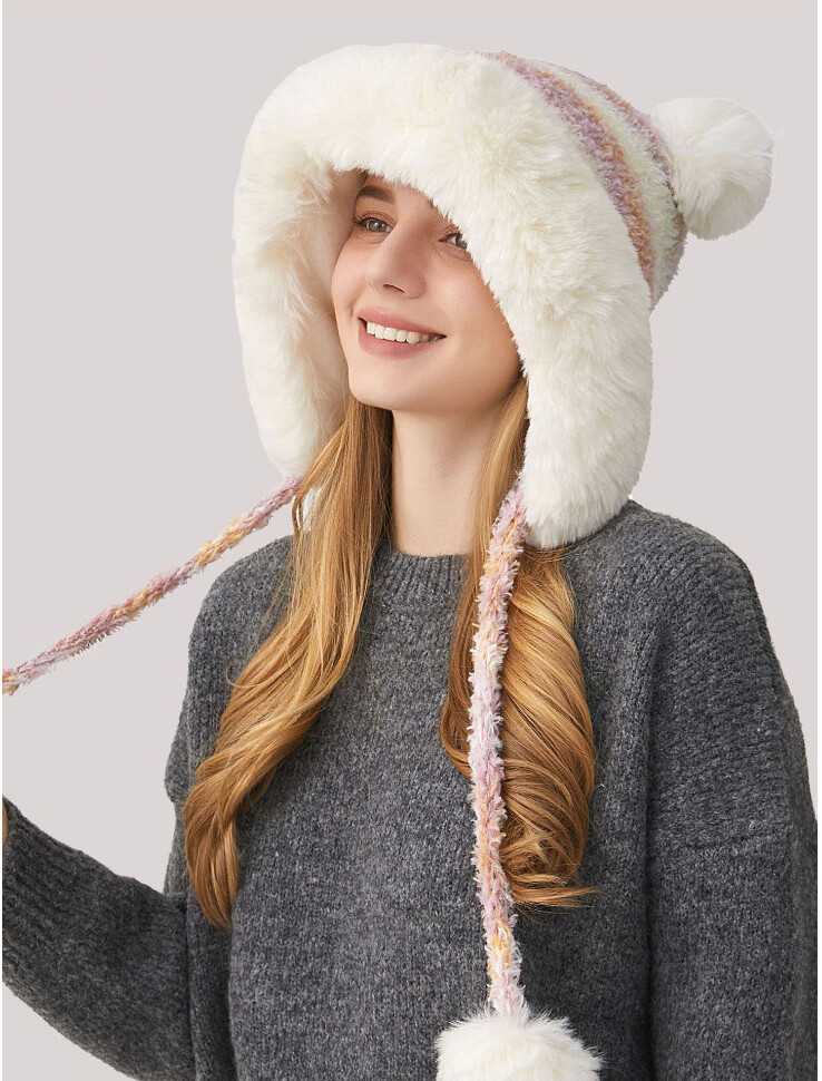 Mũ lông nữ tai gấu có dây
