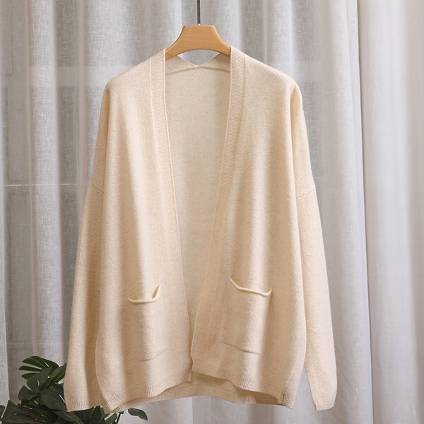 Áo cardigan len lông cừu thu đông, không cài cúc