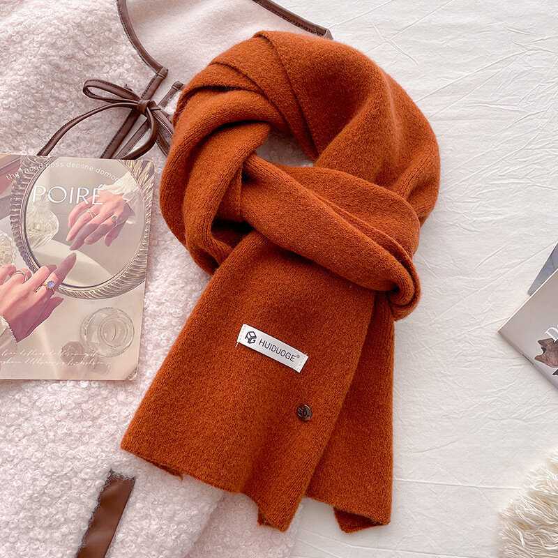 Khăn quàng len dệt kim nữ màu trơn