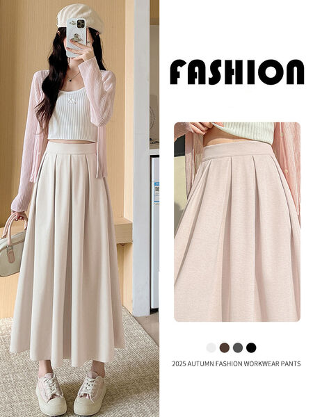 Chân váy xếp ly nữ dáng dài lưng cao retro phong cách Hàn Quốc