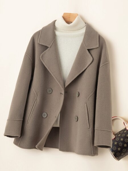 Áo khoác dạ lông cừu form ngắn cho nữ