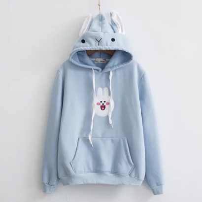 Áo hoodie thêu hình mặt thỏ