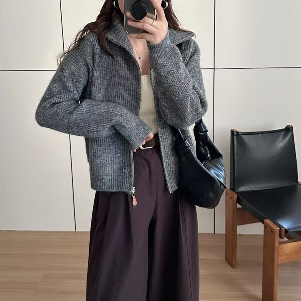 Áo len cardigan nữ, cổ bẻ có khóa kéo, dày dặn giữ ấm cho mùa...