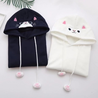 Áo hoodie có nón in hình mèo