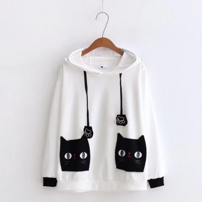 Áo hoodie túi hình mặt mèo