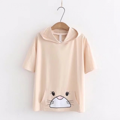 Áo hoodie ngắn tay hình mặt mèo