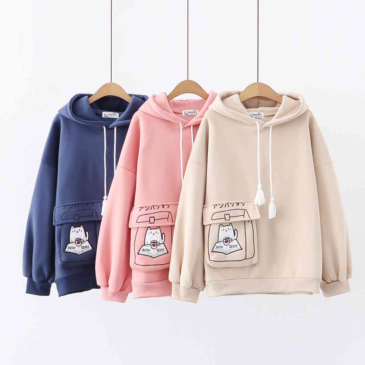 Áo hoodie nữ có túi hình mèo đáng yêu 