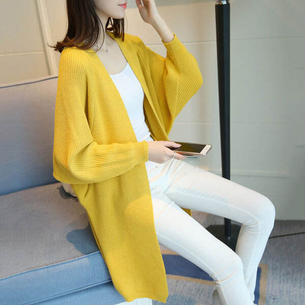 Áo len cardigan dệt kim nữ, tay cánh dơi