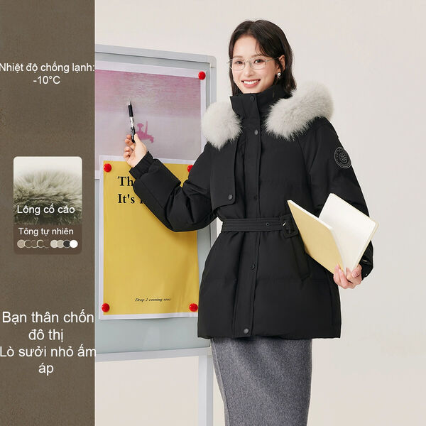 Áo khoác phao lông vũ nữ cổ lông cáo cao cấp, giữ ấm, tôn dáng