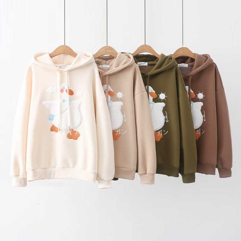 Áo hoodie nữ hình ngỗng trắng đáng yêu