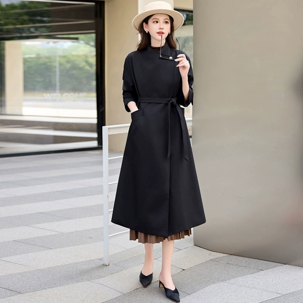 Áo khoác trench coat dáng dài nữ, phong cách cao cấp, cổ bẻ có...