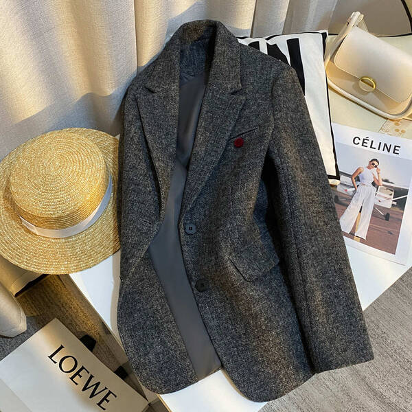 Áo khoác dạ nữ họa tiết xương cá phong cách cổ điển mùa thu...