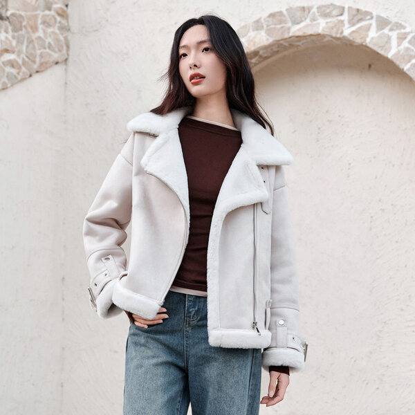 Áo khoác dạ form ngắn lông cừu giữ ấm mùa thu đông