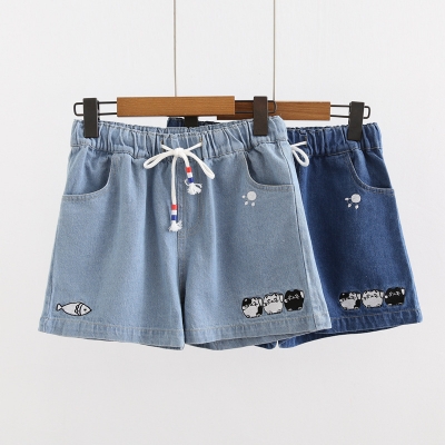 Quần short jean hình 3 chú mèo và cá ngộ nghĩnh