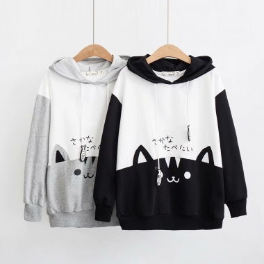 Áo hoodie hình mặt mèo dễ thương