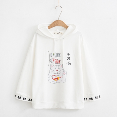 Áo hoodie hình mèo may mắn Nhật Bản