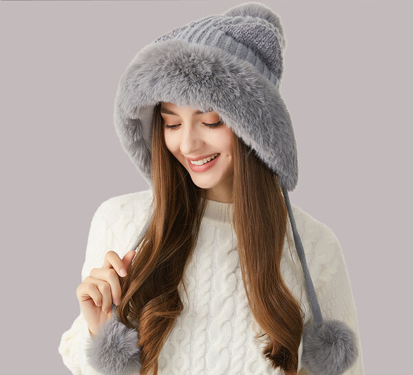 Mũ len tai mèo lông bóng bảo vệ tai ,chống gió