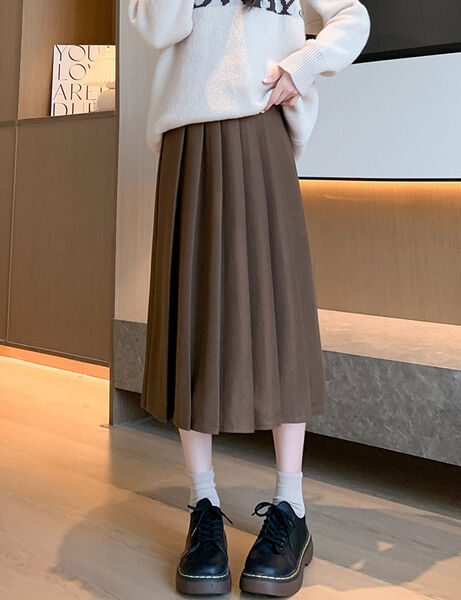 Chân váy dạ nữ thu đông xếp ly, dày dặn giữ ấm, tôn dáng