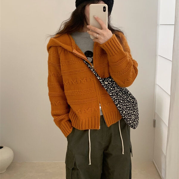 Áo khoác len nữ có mũ phong cách Hàn Quốc, chất dệt kim mềm,...