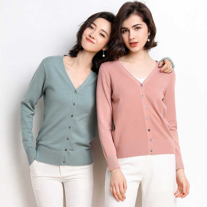 Áo khoác len cardigan nữ mỏng dệt kim cổ chữ V