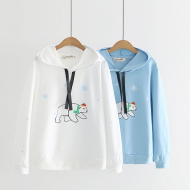 Áo hoodie hình chú gấu Bắc cực và họa tiết bông tuyết