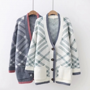 Áo khoác len cardigan dệt kẻ sọc