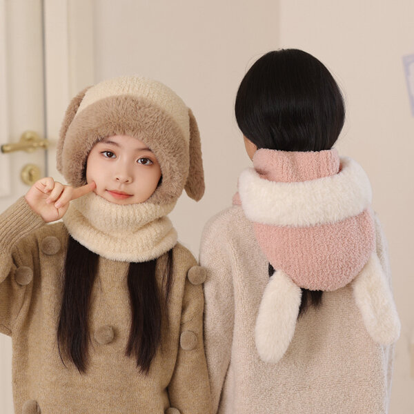 Mũ len trẻ em hoạt hình tai thỏ che cổ tích hợp mũ chui đầu...