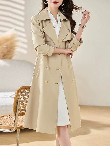 Áo khoác măng tô nữ dáng dài kèm đai áo