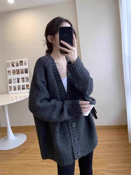 Áo khoác len cardigan nữ dáng rộng giữ ấm mùa thu đông