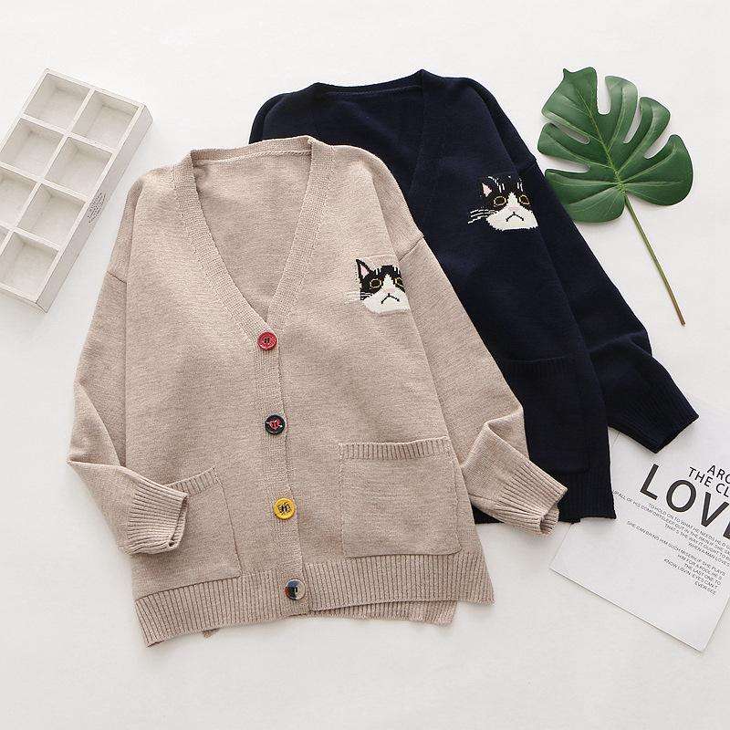 Áo khoác len cardigan nữ hình mặt mèo