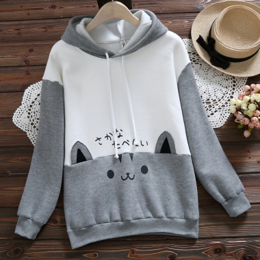 Áo hoodie hình mặt mèo lót nhung