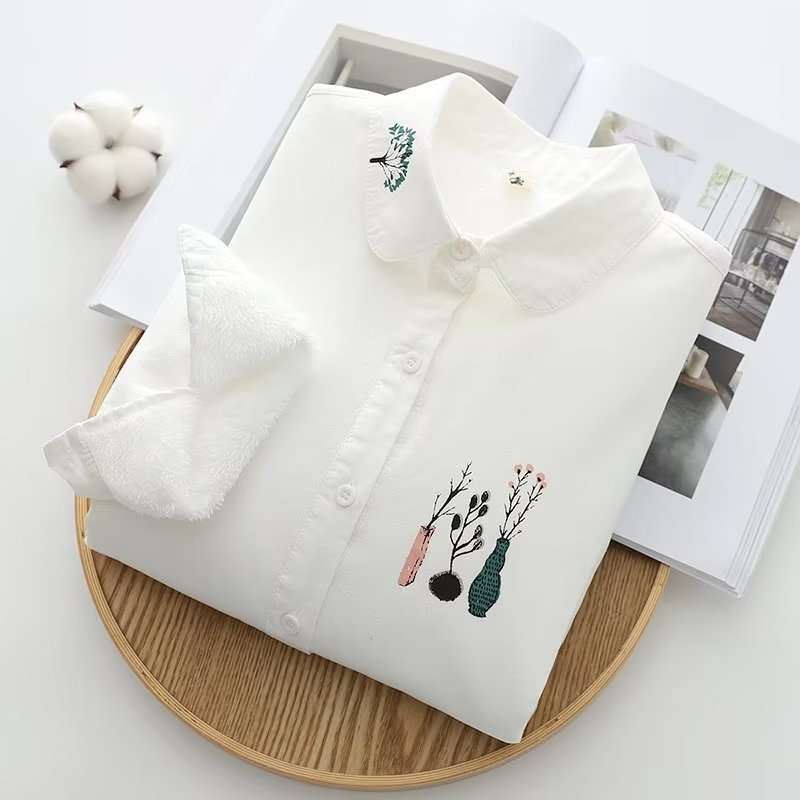 Áo sơ mi lót bông thêu họa tiết đơn giản thanh lịch