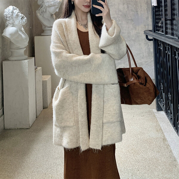 Áo khoác cardigan len nữ dáng trung dài retro,đơn giản, thanh lịch...