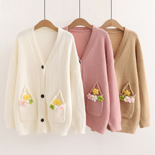Áo khoác len cardigan nữ túi đính hoa