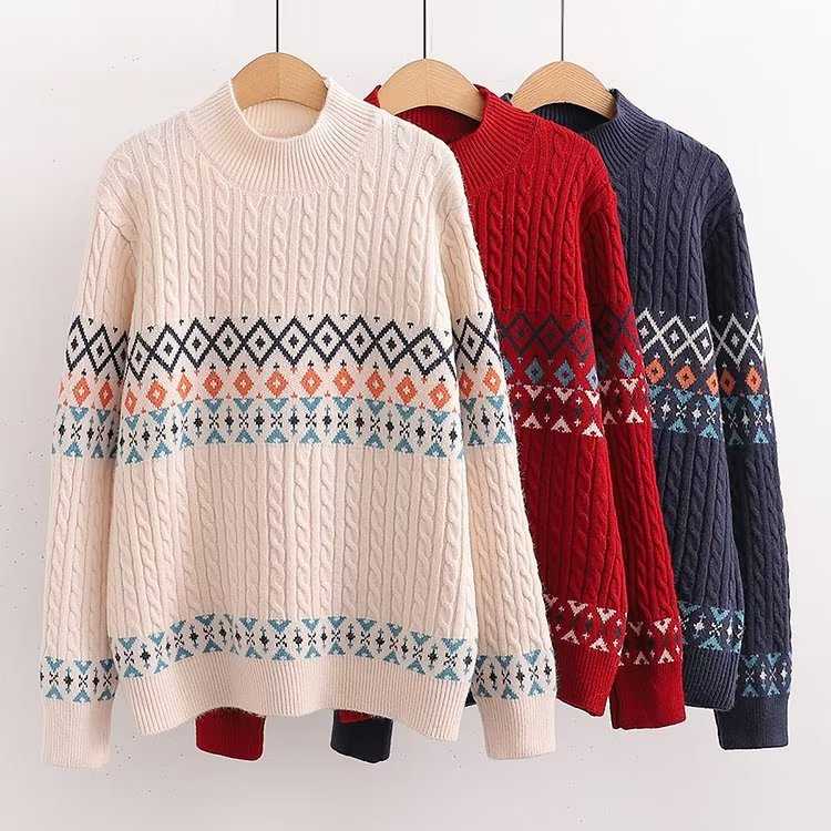 Áo len nữ phong cách retro dệt kim