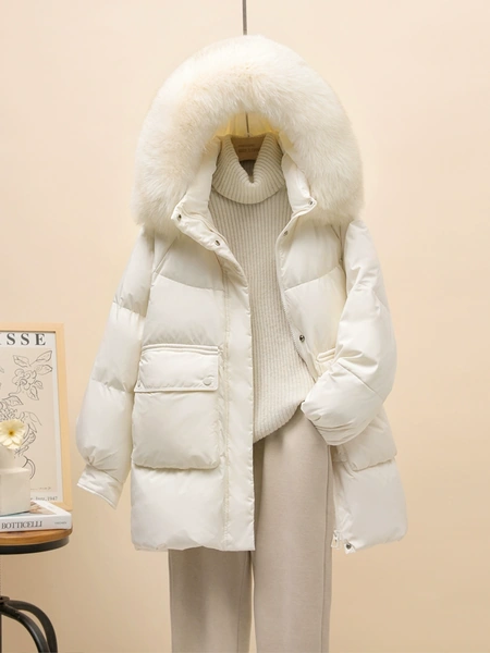 Áo khoác phao nữ lông vũ, cổ lông cáo bản lớn dày dặn, giữ...