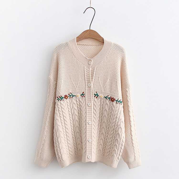 Áo khoác cardigan dệt kim thêu hoa nhỏ