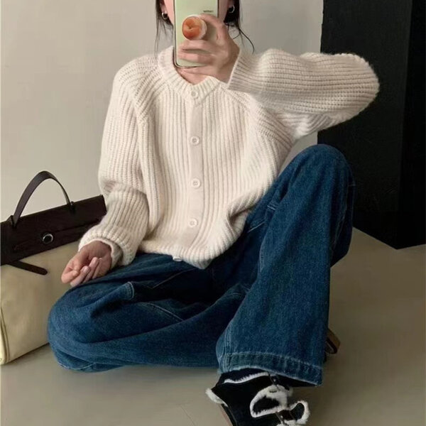 Áo khoác len cardigan nữ màu trơn