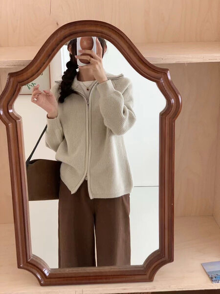 Áo len cardigan nữ cổ cao, dệt kim dày dặn, có 2 khóa kéo