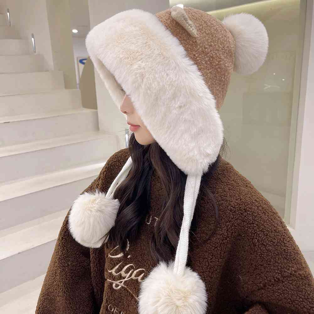 Mũ len nữ nhung lớn kèm tai dễ thương