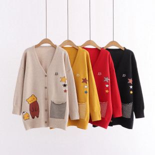 Áo khoác len cardigan nữ hình gấu và chim cánh cụt