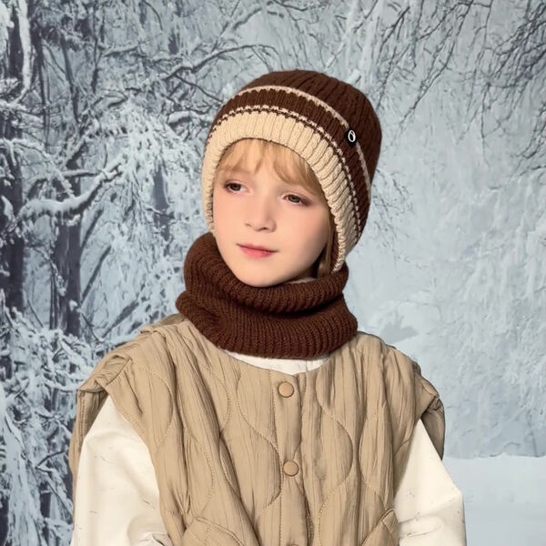 Bộ mũ len chụp đầu, găng tay và khăn ống bé trai giữ ấm mùa...