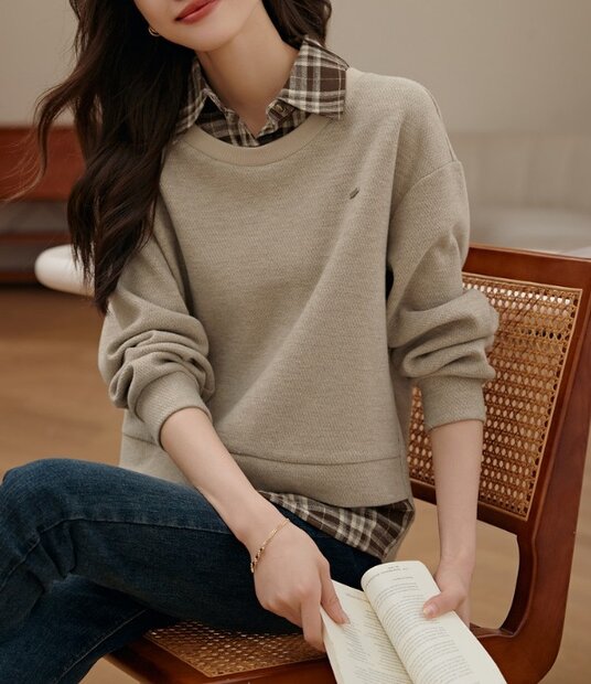 Áo nỉ nữ giả hai phối sơ mi