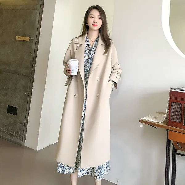 Áo khoác măng tô nữ kèm đai áo