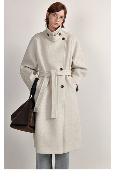 Áo khoác dạ vạt xéo có họa tiết cho nữ